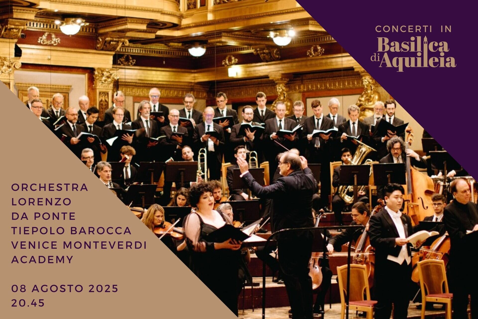Koncerti v baziliki 2025: Orkester Lorenzo Da Ponte, Tiepolo Barocca in Beneška akademija Monteverdi